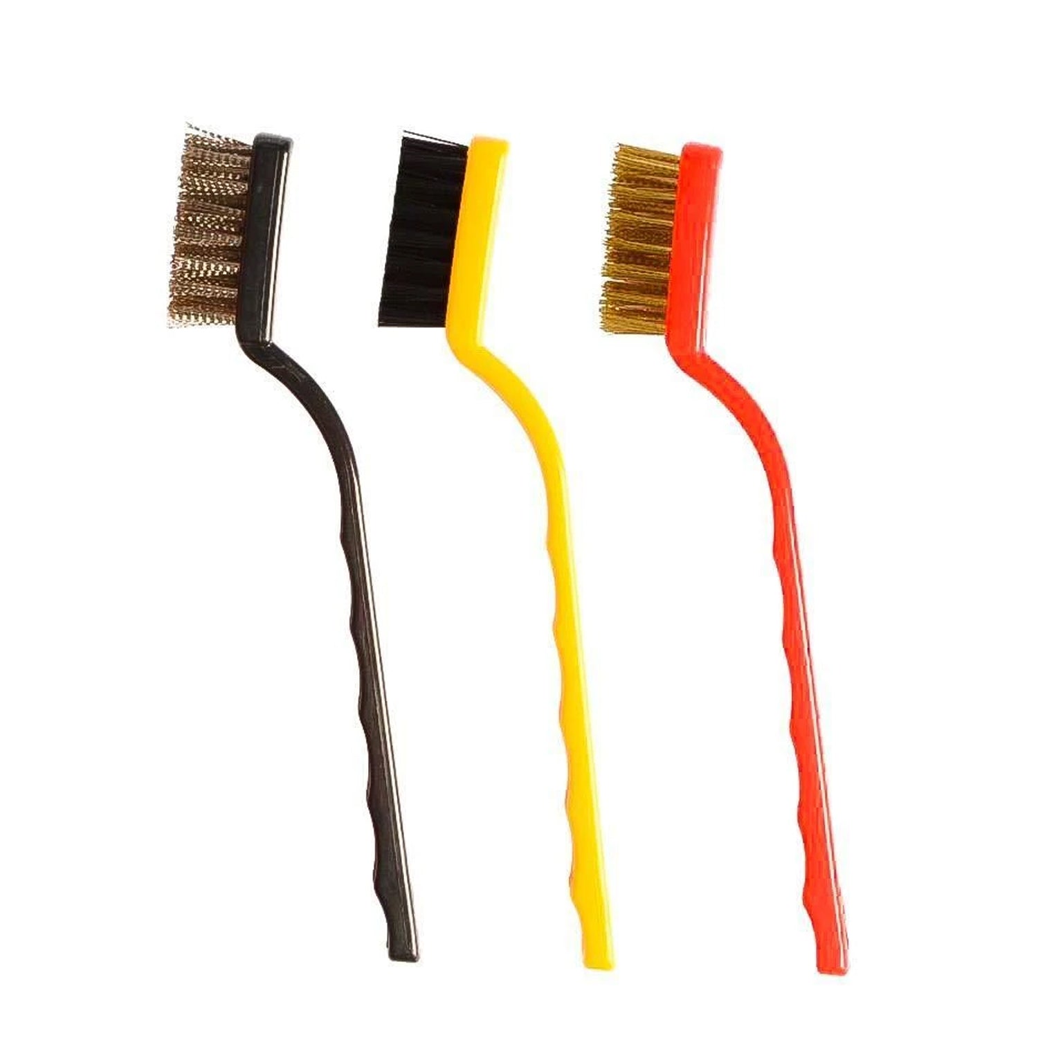Brass, nylon, and steel brushes in mini set Brass, nylon, and steel brushes in mini set